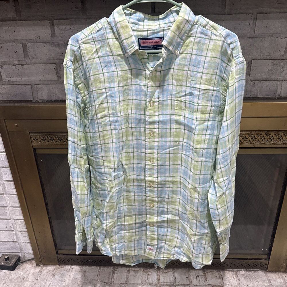 Men’s Vineyard Vines Murray Shirt 100% Linen Size Large Plaid